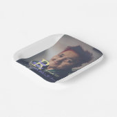 写真80th birthday add name date モダン purple ye ペーパープレート (傾斜あり)