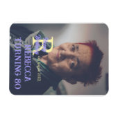 写真80th birthday add name date モダン purple ye マグネット (横)