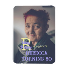 写真80th birthday add name date モダン purple ye マグネット