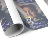 写真80th birthday add name date モダン purple ye ラッピングペーパー (ロールコーナー)