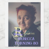 写真80th birthday add name date モダン purple ye ワインラベル (シングルラベル)