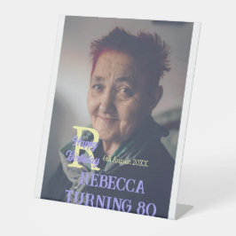 写真80th birthday add name date モダン purple ye 台座サイン
