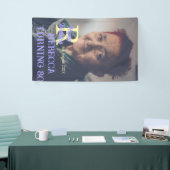 写真80th birthday add name date モダン purple ye 横断幕 (トレードショー)