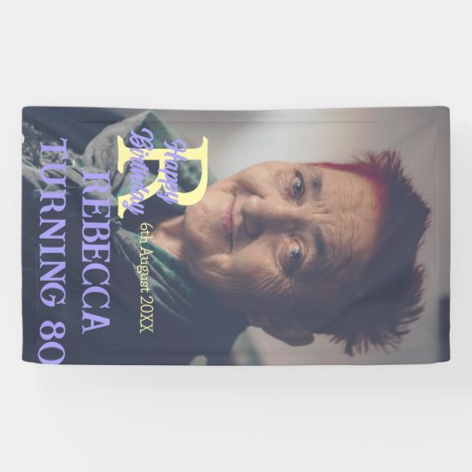 写真80th birthday add name date モダン purple ye 横断幕 (横)