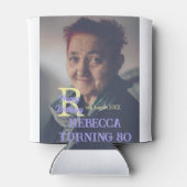 写真80th birthday add name date モダン purple ye 缶クーラー (裏面)