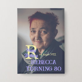 写真80th birthday add name date モダン purple ye 缶バッジ