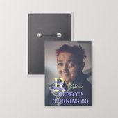 写真80th birthday add name date モダン purple ye 缶バッジ (正面/裏面)