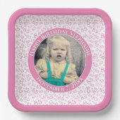 写真85乱数パターンピンク/白 ペーパープレート (正面)