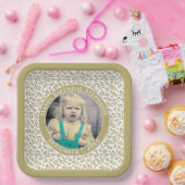 写真85乱数パターン金ゴールド/白 ペーパープレート (パーティー)