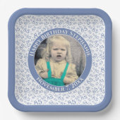 写真85乱数パターン青/白 ペーパープレート (正面)