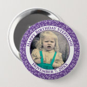 写真85番目の誕生日番号パターン |紫 缶バッジ (正面&裏面)