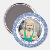 写真85番目の誕生日 | ブルー/ホワイト マグネット (正面/裏面)