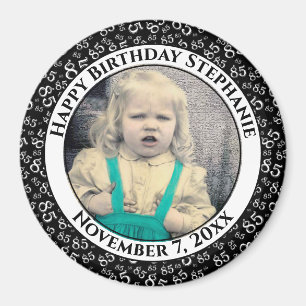 写真85番目の誕生日 黒/白 マグネット
