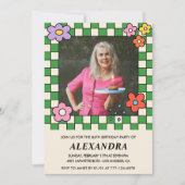 写真86th誕生日の招待レトロGroovyフローラ 招待状 (正面)