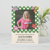 写真88th誕生日の招待レトロGroovyフローラ 招待状 (スタンド正面)