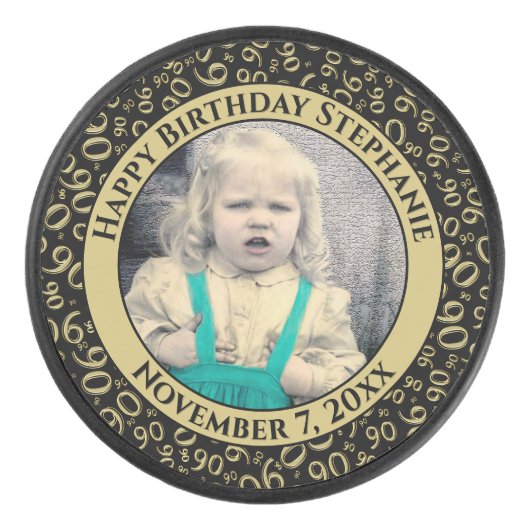 写真90番目の乱数パターンブラック/金ゴールド アイスホッケーパック (正面)