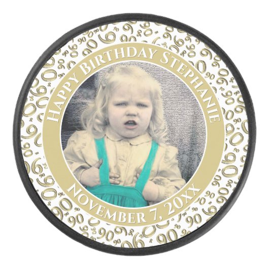 写真90番目の乱数パターン金ゴールド/白 アイスホッケーパック (正面)