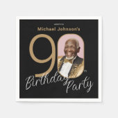 写真90番目の誕生日金ゴールドブラックエレガントカスタム スタンダードカクテルナプキン (正面)