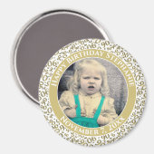 写真90番目の誕生日 |金ゴールド/白 マグネット (正面/裏面)