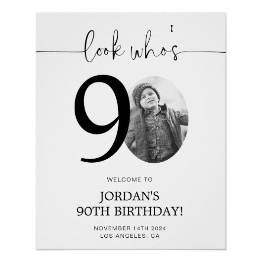 写真90th誕生日ウェルカムサイン | 誰が90歳か見て ポスター (正面)