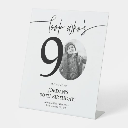 写真90th誕生日ウェルカムサイン | 誰が90歳か見て 台座サイン (正面)