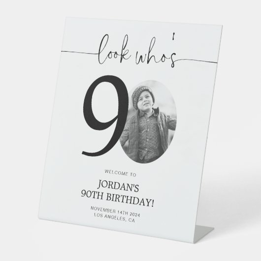 写真90th誕生日ウェルカムサイン | 誰が90歳か見て 台座サイン (正面)