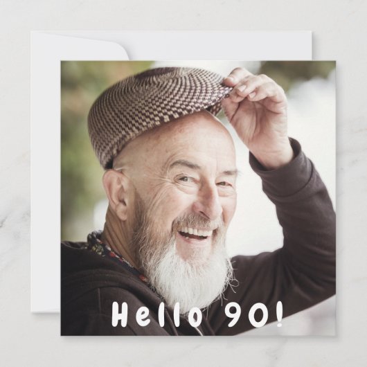 写真90th誕生日パーティーこんにちは90男の黒 招待状 (正面)