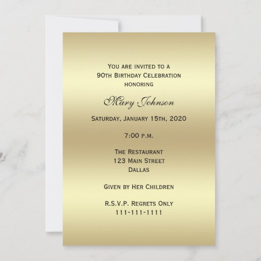 写真90th誕生日パーティー招待ブラウン 招待状 (裏面)