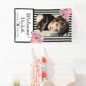 写真90th誕生日白黒ストライプ花模様 横断幕 (インサイチュ)