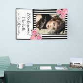 写真90th誕生日白黒ストライプ花模様 横断幕 (トレードショー)