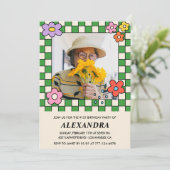 写真91歳の誕生日の招待レトロGroovyフローラ 招待状 (スタンド正面)