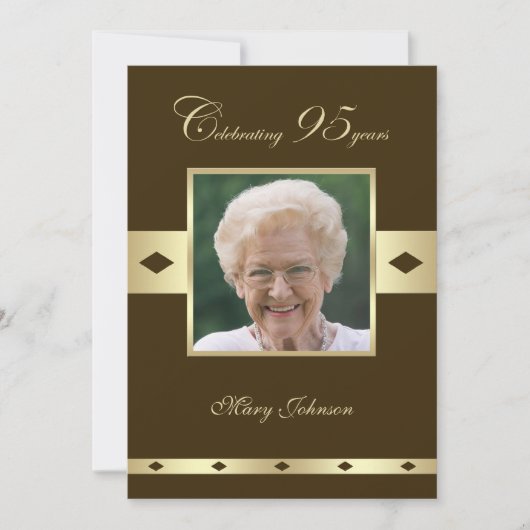 写真95th誕生日パーティー招待ブラウン 招待状 (正面)