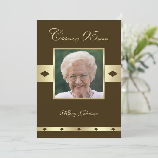 写真95th誕生日パーティー招待ブラウン 招待状 (スタンド正面)