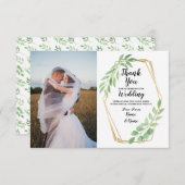 写真 ありがとう カード 結婚式 ゴールドの葉 (正面/裏面)