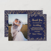 写真 ありがとう カード 結婚式 ネイビー ゴールド (正面/裏面)