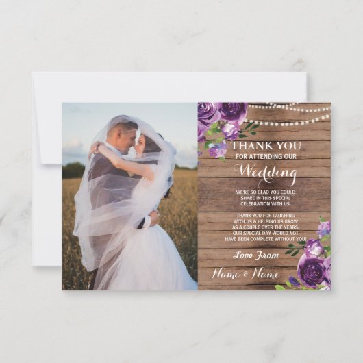 写真 ありがとう カード 結婚式 紫の花 木 (正面)
