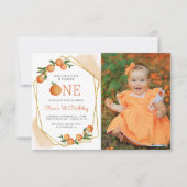 写真：かわいいオレンジちゃん 1歳の誕生日招待状 招待状 (正面)