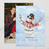 写真 かわいい雪だるま 水彩画 メリークリスマス シーズンカード (正面/裏面)