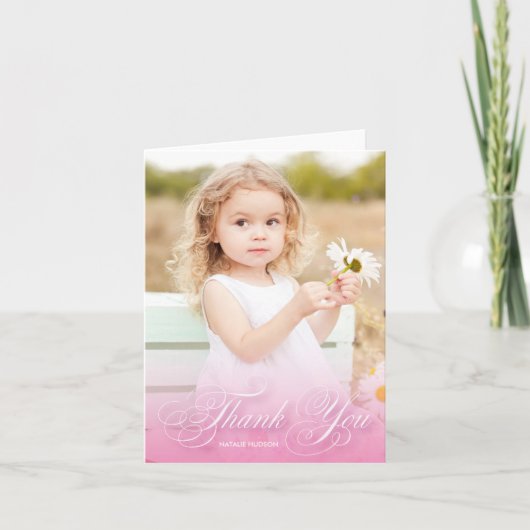 写真|とのクラシックで渦巻形のな原稿のピンクは感謝していしています サンキューカード (正面)