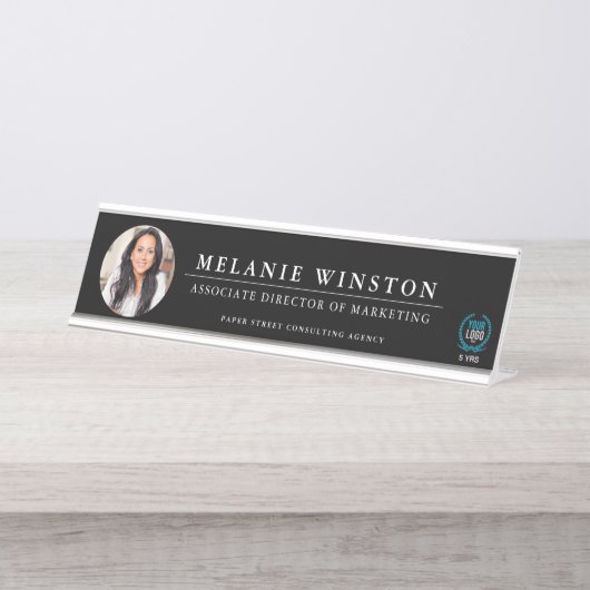 写真|のロゴの専門のオフィスパーソナライズなBlk デスクネームプレート (正面)