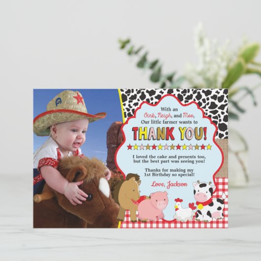 写真|の農場の誕生日の納屋周囲の庭のサンキューカード サンキューカード (スタンド正面)