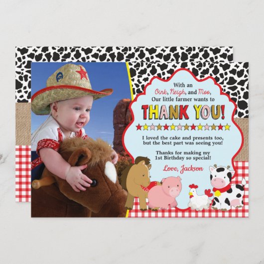 写真|の農場の誕生日の納屋周囲の庭のサンキューカード サンキューカード (正面/裏面)