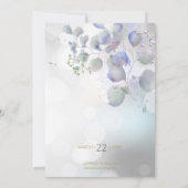 《写真》ぼけ味と薄紫ミントユーカリ日付を保存 招待状 (裏面)