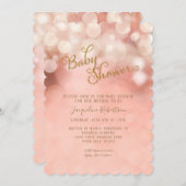 《写真》ぼけ味のきらめきライトプリンセスの女の子のベビーシャワーのピンク 招待状 (正面/裏面)