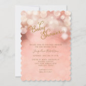 《写真》ぼけ味のきらめきライトプリンセスの女の子のベビーシャワーのピンク 招待状 (正面)