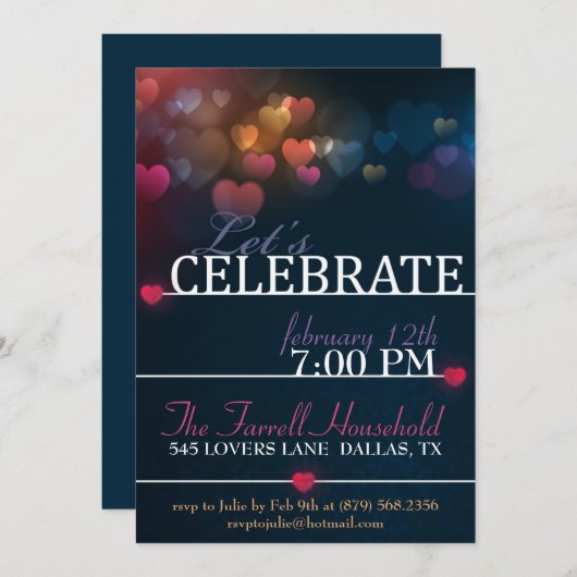 《写真》ぼけ味のハートのバレンタイン愛パーティーの招待 招待状 (正面/裏面)