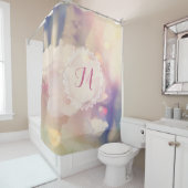 《写真》ぼけ味のピンクの黄色の罰金の花柄の背景 シャワーカーテン (インサイチュ)