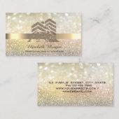 《写真》ぼけ味エレガント金ゴールドグリッターハウスルーフ 名刺 (正面/裏面)