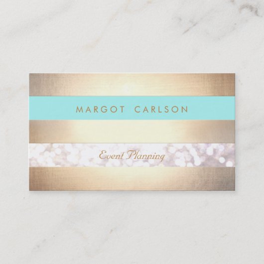 《写真》ぼけ味エレガント金ゴールドストライプのライトターコイズシック 名刺 (正面)