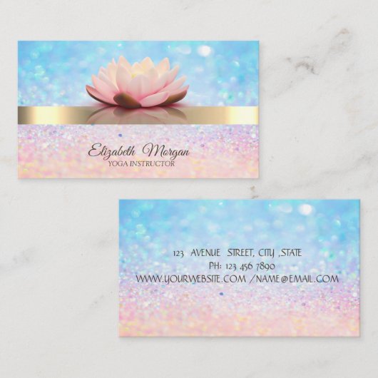 《写真》ぼけ味エレガント金ゴールドストライプ、ロータスヨガインストラクター 名刺 (正面/裏面)